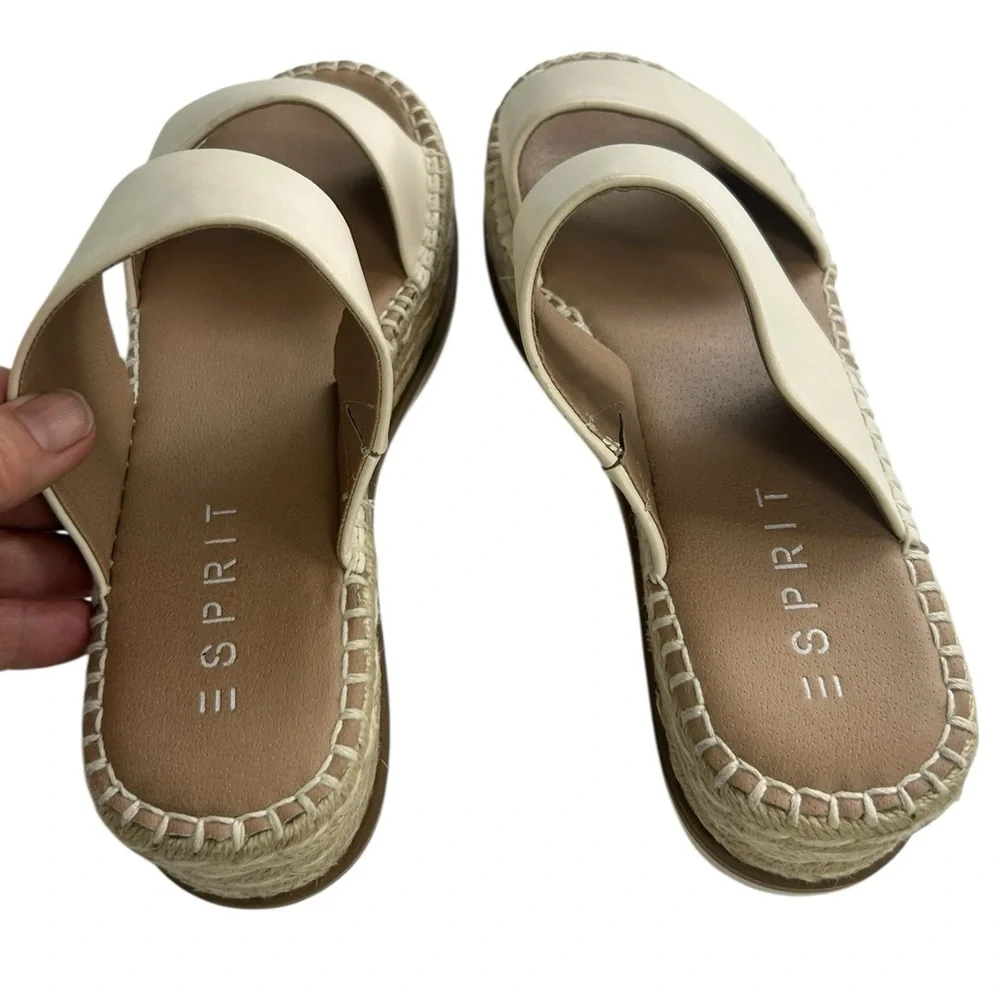 ESPRIT Katalina Off White Espadrille Platform Wedge Slide Sandals Womens SZ 7.5